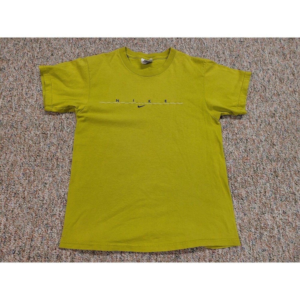 Nike Shirt Mens Small Yellow Vintage 90s Made in USA Swoosh Logo Streetwear